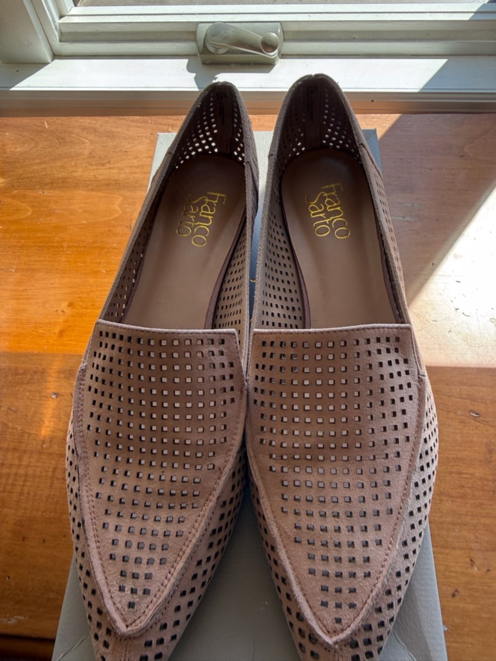Franco Sarto Taupe Laser-Cut Pointed-Toe Flats